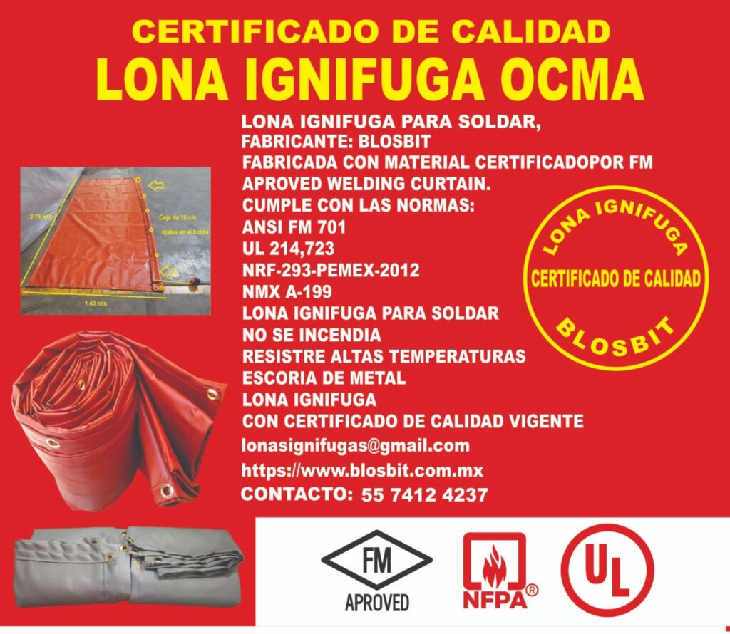 certificado de calidad de lona ignifuga ocma